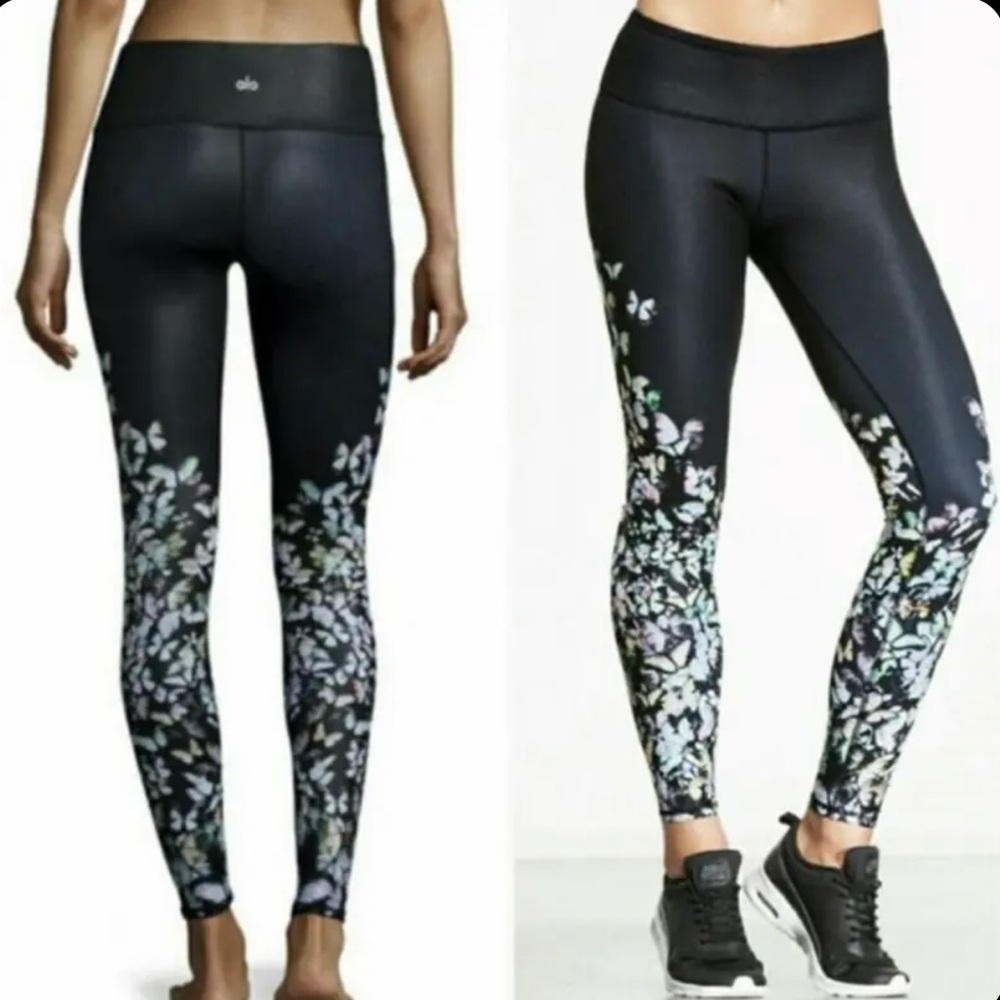 ALO Yoga Black Floral-Print Leggings